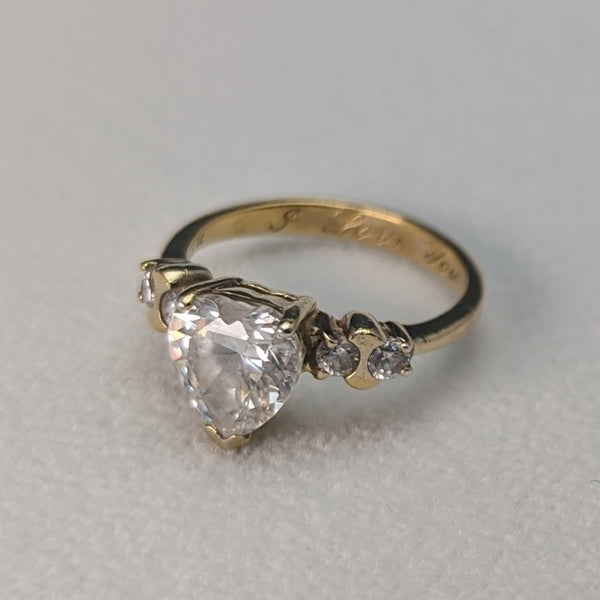 英国ヴィンテージジュエリー ハートシェイプジルコニア ギルト純銀リング 指輪